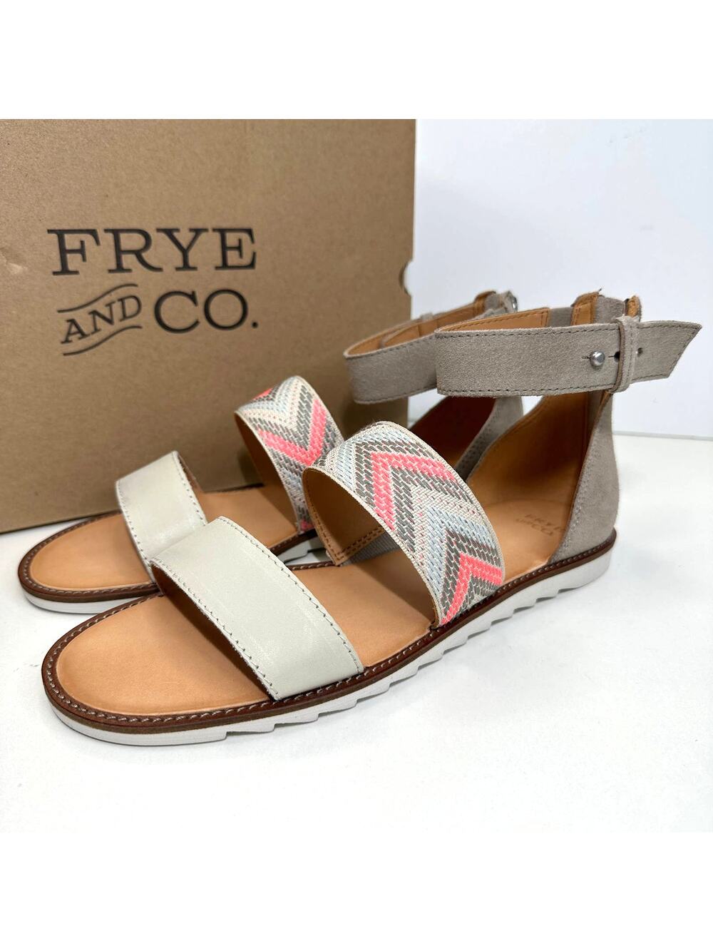 Frye & Co Port 2 Band Leather Sandal Peach Multicolor Women 8M NWB
